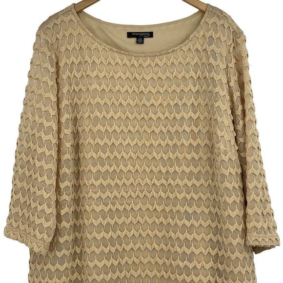 Sharagano Plus Size 24W Cafe Textured Zig Zag Belted Dress EUC $118 2458 Crochet - Picture 3 of 14